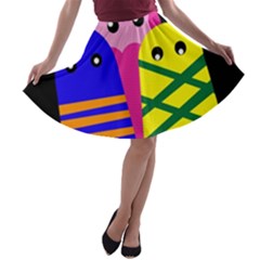 Three Monsters A-line Skater Skirt