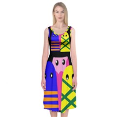 Three Monsters Midi Sleeveless Dress by Valentinaart