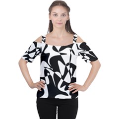 Black And White Elegant Pattern Women s Cutout Shoulder Tee