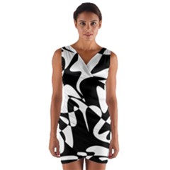 Black And White Elegant Pattern Wrap Front Bodycon Dress