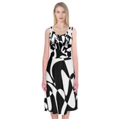 Black And White Elegant Pattern Midi Sleeveless Dress