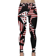 Red, Black And White Abstraction Yoga Leggings  by Valentinaart