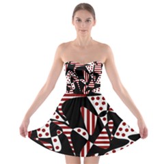 Red, Black And White Abstraction Strapless Dresses