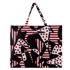 Red, Black And White Abstraction Zipper Large Tote Bag