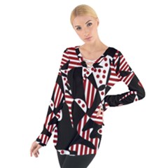 Red, Black And White Abstraction Women s Tie Up Tee