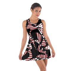 Red, Black And White Abstraction Cotton Racerback Dress