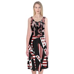 Red, Black And White Abstraction Midi Sleeveless Dress