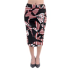 Red, Black And White Abstraction Midi Pencil Skirt