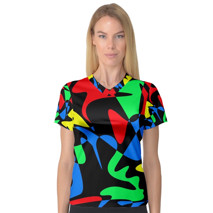 Colorful abstraction Women s V-Neck Sport Mesh Tee