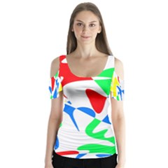 Colorful abstraction Butterfly Sleeve Cutout Tee 