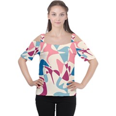 Blue, Pink And Purple Pattern Women s Cutout Shoulder Tee