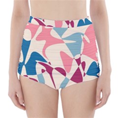 Blue, Pink And Purple Pattern High-waisted Bikini Bottoms