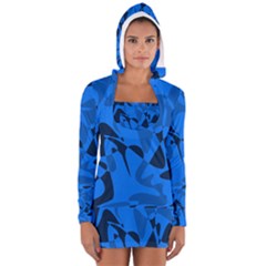 Blue Pattern Women s Long Sleeve Hooded T-shirt