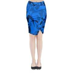 Blue Pattern Midi Wrap Pencil Skirt