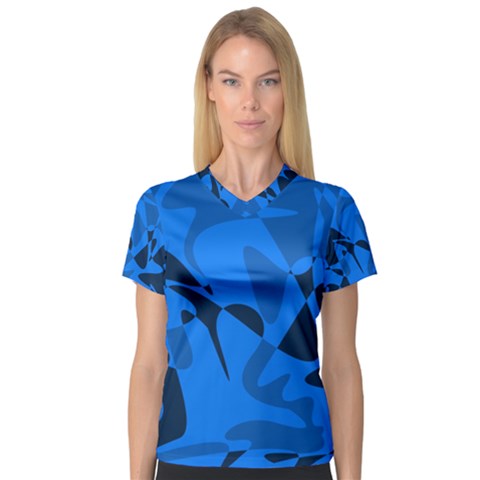 Blue Pattern Women s V-neck Sport Mesh Tee by Valentinaart