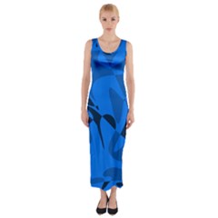 Blue Pattern Fitted Maxi Dress