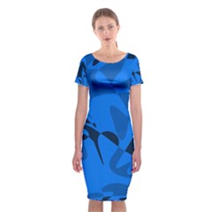 Blue Pattern Classic Short Sleeve Midi Dress