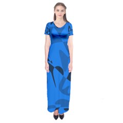 Blue Pattern Short Sleeve Maxi Dress