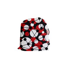 Red, Black And White Pattern Drawstring Pouches (small)  by Valentinaart