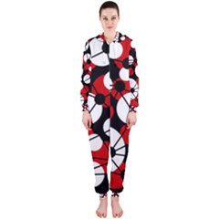 Red, Black And White Pattern Hooded Jumpsuit (ladies)  by Valentinaart