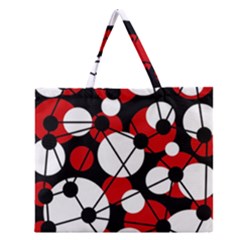 Red, Black And White Pattern Zipper Large Tote Bag