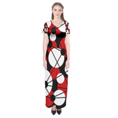 Red, Black And White Pattern Short Sleeve Maxi Dress