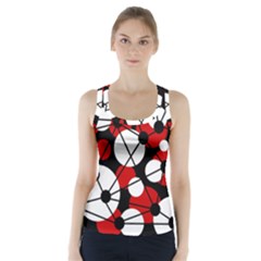 Red, Black And White Pattern Racer Back Sports Top