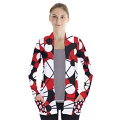 Red, Black And White Pattern Women s Open Front Pockets Cardigan(p194) by Valentinaart