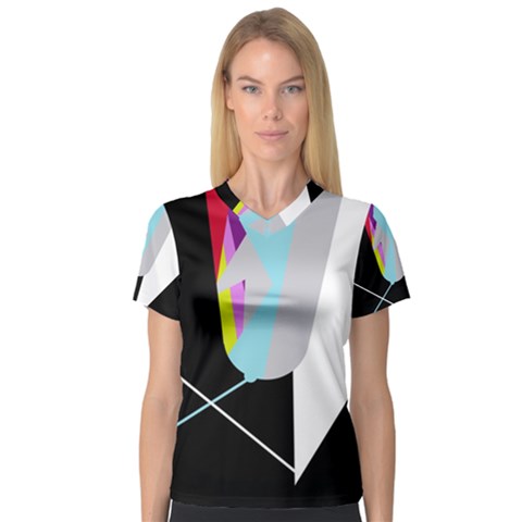 Colorful Abstraction Women s V-neck Sport Mesh Tee by Valentinaart