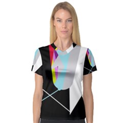 Colorful Abstraction Women s V-neck Sport Mesh Tee