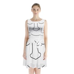 Sleeping Face Sleeveless Waist Tie Dress