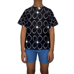 Black And White Floral Pattern Kid s Short Sleeve Swimwear