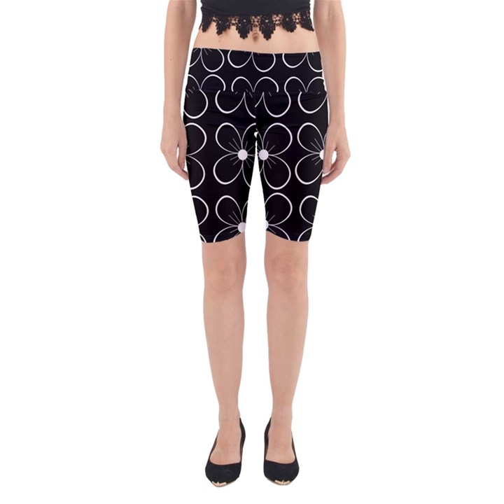 Black and white floral pattern Yoga Cropped Leggings