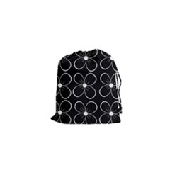 Black And White Floral Pattern Drawstring Pouches (xs) 