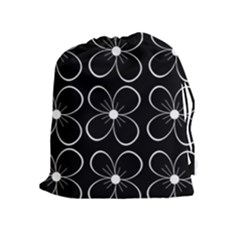 Black And White Floral Pattern Drawstring Pouches (extra Large)