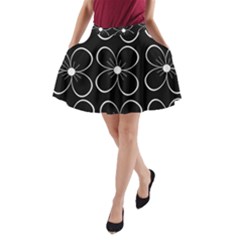 Black And White Floral Pattern A-line Pocket Skirt