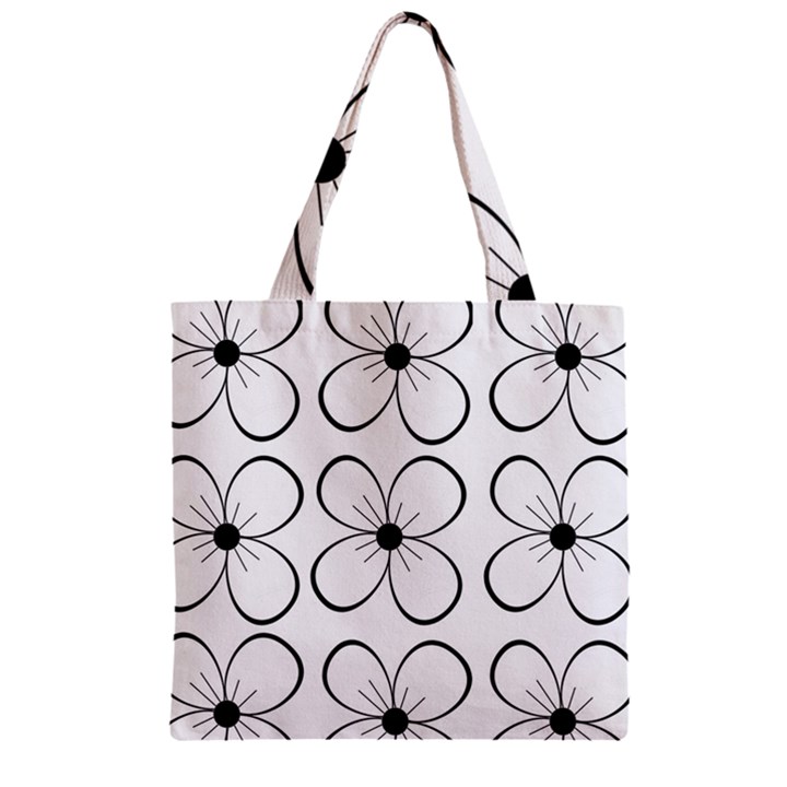 White flowers pattern Zipper Grocery Tote Bag