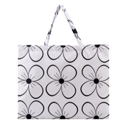 White Flowers Pattern Zipper Large Tote Bag