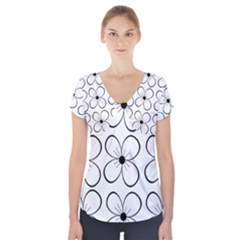 White Flowers Pattern Short Sleeve Front Detail Top