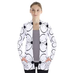 White flowers pattern Women s Open Front Pockets Cardigan(P194)