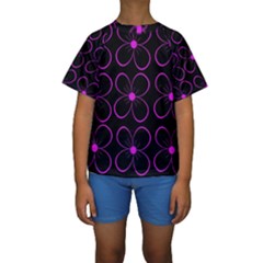 Purple Floral Pattern Kid s Short Sleeve Swimwear