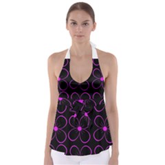 Purple Floral Pattern Babydoll Tankini Top