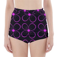 Purple Floral Pattern High-waisted Bikini Bottoms