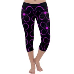 Purple Floral Pattern Capri Yoga Leggings by Valentinaart