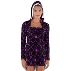 Purple Floral Pattern Women s Long Sleeve Hooded T-shirt by Valentinaart