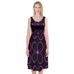 Purple Floral Pattern Midi Sleeveless Dress