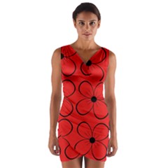 Red Floral Pattern Wrap Front Bodycon Dress