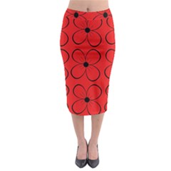 Red Floral Pattern Midi Pencil Skirt