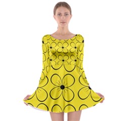 Yellow Floral Pattern Long Sleeve Skater Dress by Valentinaart