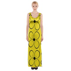 Yellow Floral Pattern Maxi Thigh Split Dress